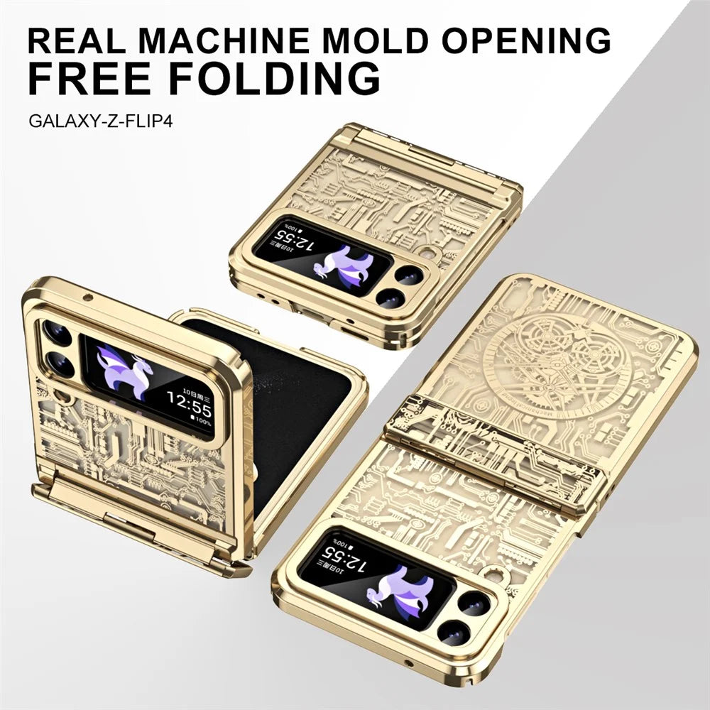Mechanical Legend Series for Samsung Galaxy Z Flip4 5G Protective Phone Case Hard PC Electroplating Cover - Champagne Gold - 3
