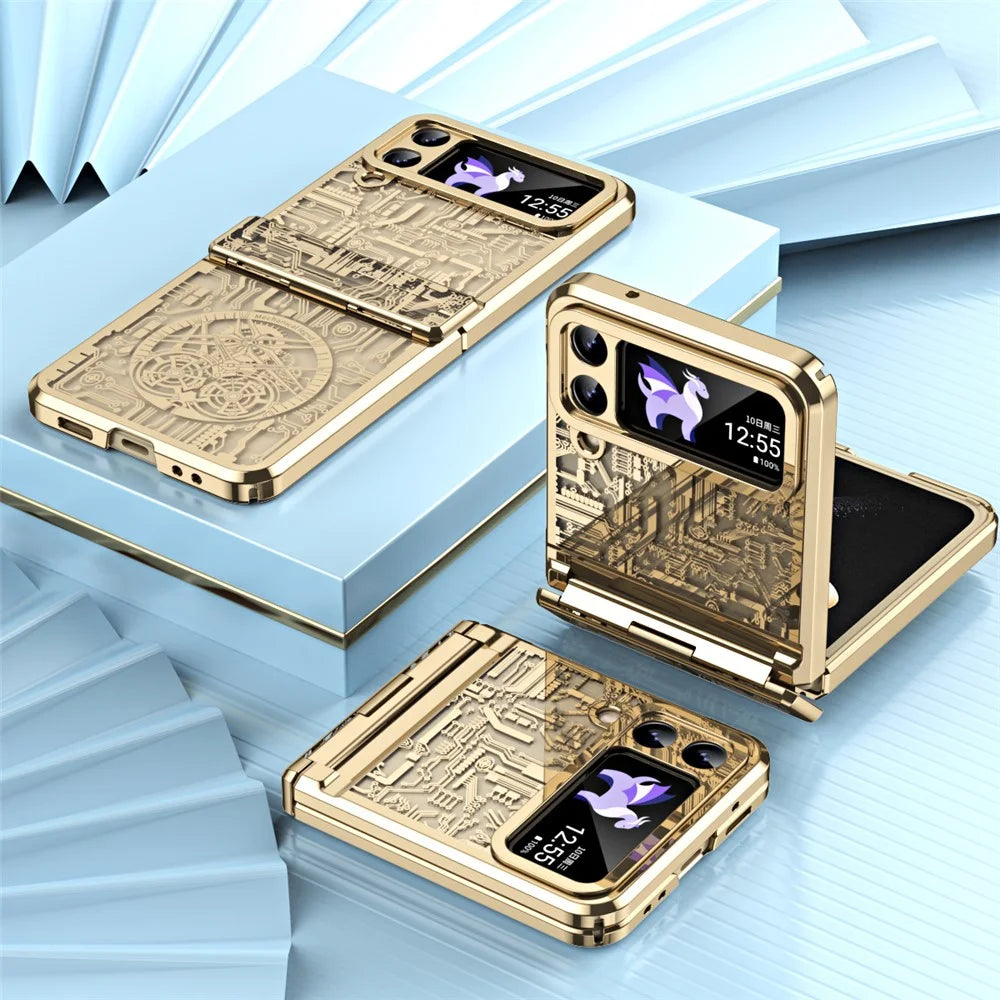 Mechanical Legend Series for Samsung Galaxy Z Flip4 5G Protective Phone Case Hard PC Electroplating Cover - Champagne Gold - 4