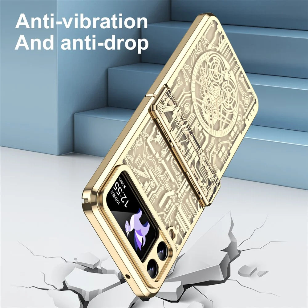 Mechanical Legend Series for Samsung Galaxy Z Flip4 5G Protective Phone Case Hard PC Electroplating Cover - Champagne Gold - 5
