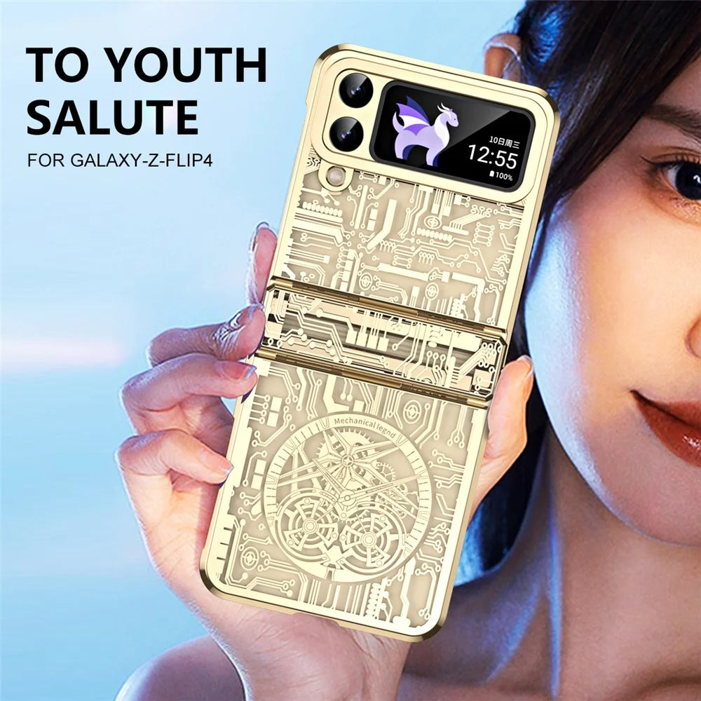 Mechanical Legend Series for Samsung Galaxy Z Flip4 5G Protective Phone Case Hard PC Electroplating Cover - Champagne Gold - 6