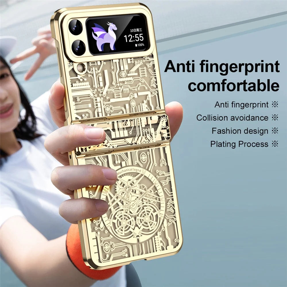 Mechanical Legend Series for Samsung Galaxy Z Flip4 5G Protective Phone Case Hard PC Electroplating Cover - Champagne Gold - 7