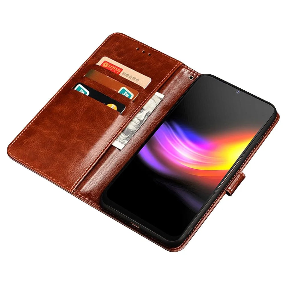 IDEWEI Phone Case for Cubot P60 , Wallet Crazy Horse Texture Stand Anti-Scratch Leather Cover Shell - Brown - 2