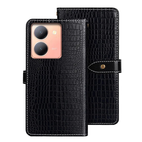 IDEWEI Stand Phone Cover For vivo Y78 5G / Y36 5G , Wallet Leather Phone Case Crocodile Texture Stand Shell - Black - 1