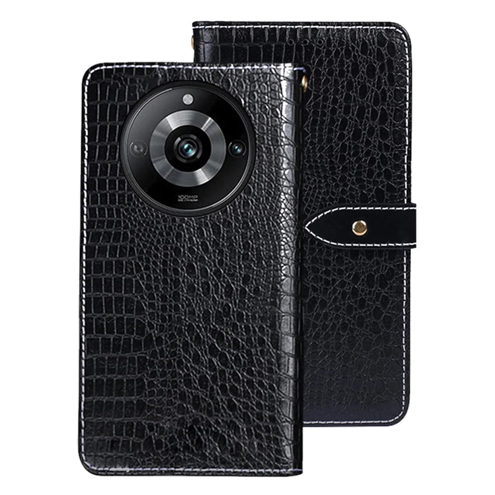 IDEWEI For Realme 11 Pro+ 5G / 11 Pro 5G Stand Phone Cover Wallet Phone Case Crocodile Texture Stand Leather Shell - Black - 1