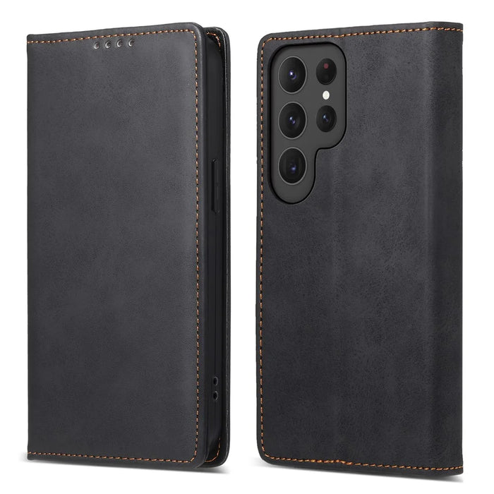 DF-05 Business Phone Case for Samsung Galaxy S23 Ultra , RFID Blocking Wallet PU Leather Stand Cover - Black - 1
