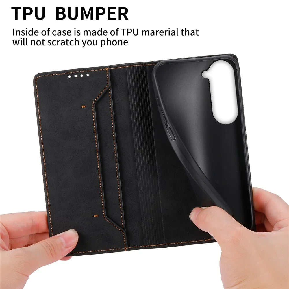 DF-05 Business Phone Case for Samsung Galaxy S23 RFID Blocking Wallet PU Leather Foldable Stand Cover - Black - 6