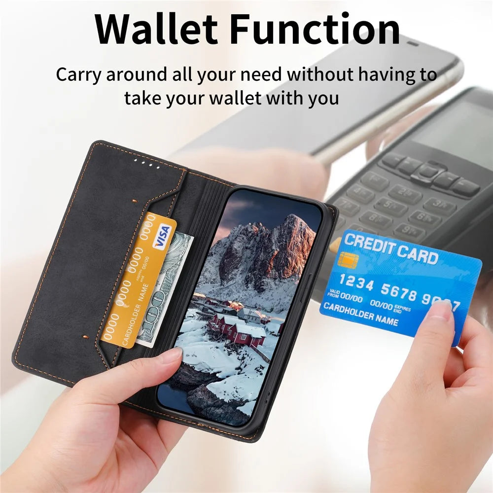 DF-05 Business Flip Case for Samsung Galaxy S23+ , RFID Blocking Wallet PU Leather Stand Phone Cover - Black - 5