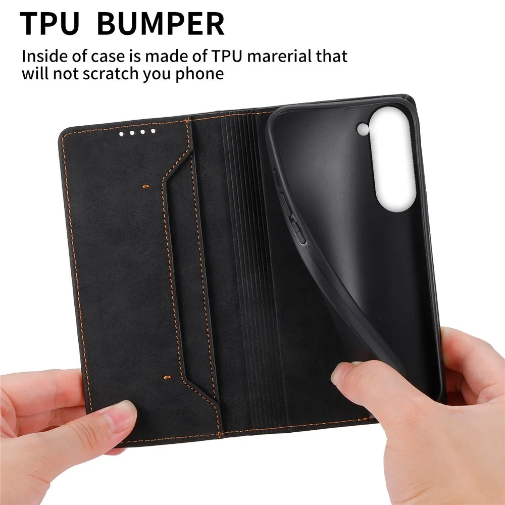 DF-05 Business Flip Case for Samsung Galaxy S23+ , RFID Blocking Wallet PU Leather Stand Phone Cover - Black - 6