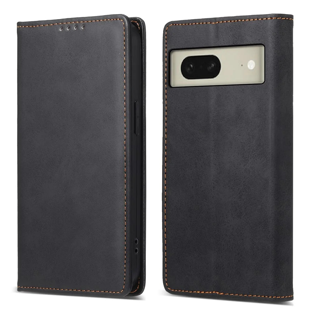 DF-05 For Google Pixel 8 Solid Color Drop-proof Leather Phone Case RFID Blocking Wallet Stand Cover - Black - 1