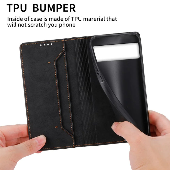DF-05 For Google Pixel 8 Solid Color Drop-proof Leather Phone Case RFID Blocking Wallet Stand Cover - Black - 6