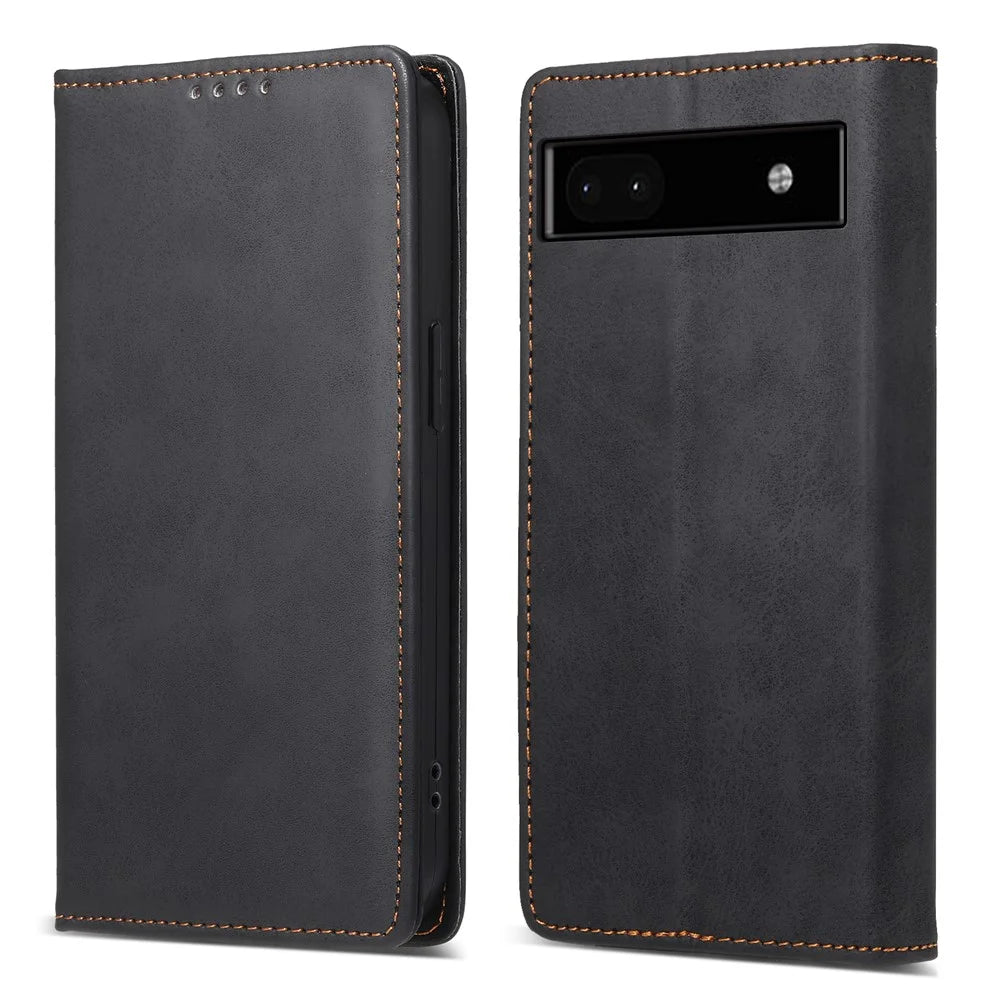 DF-05 For Google Pixel 6a PU Leather Shockproof Phone Case RFID Blocking Wallet Stand Cover - Black - 1