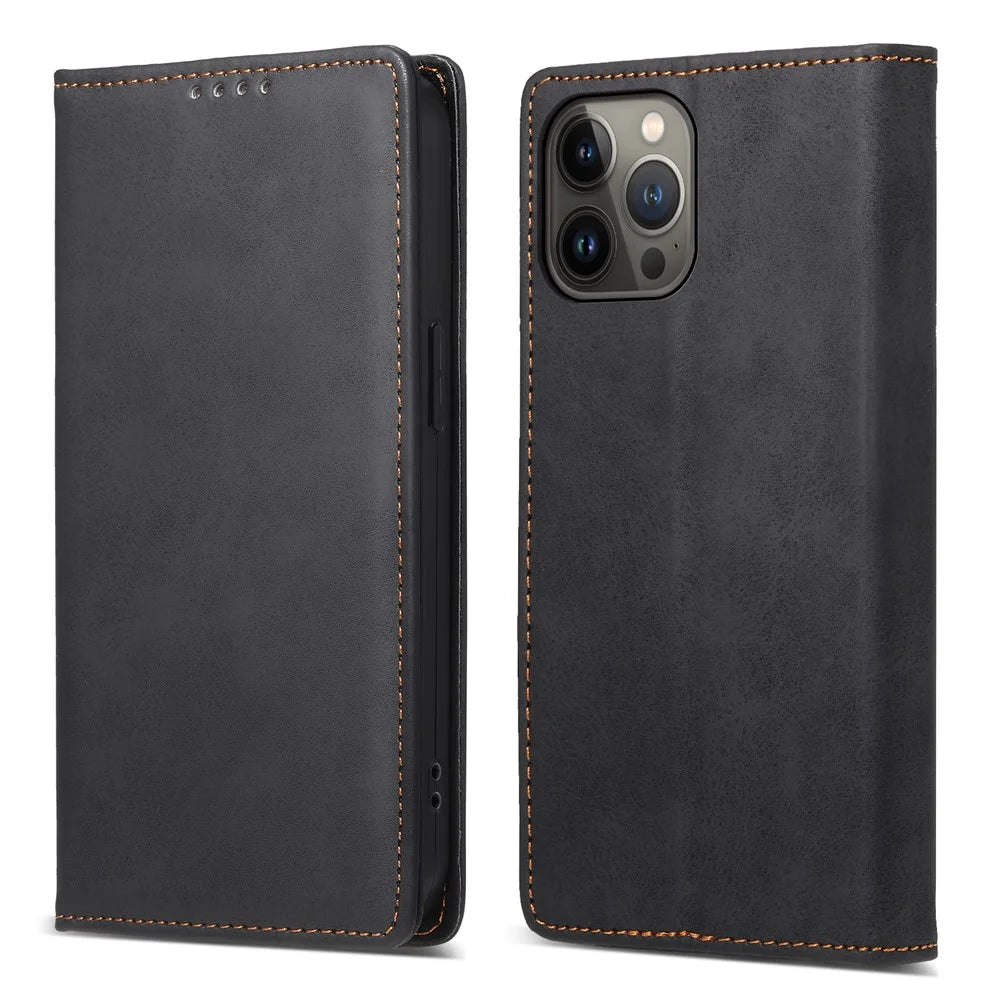DF-05 For iPhone 13 Pro Max 6.7 inch Protector Cover RFID Blocking Wallet Stand Leather Phone Case - Black - 1