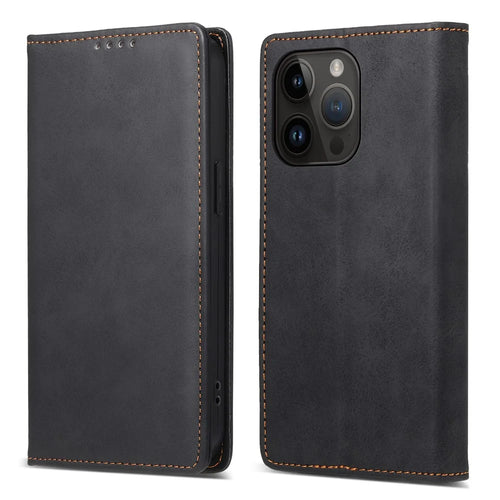 DF-05 For iPhone 14 Pro Leather Phone Case Protector Cover RFID Blocking Wallet Stand Shell - Black - 1