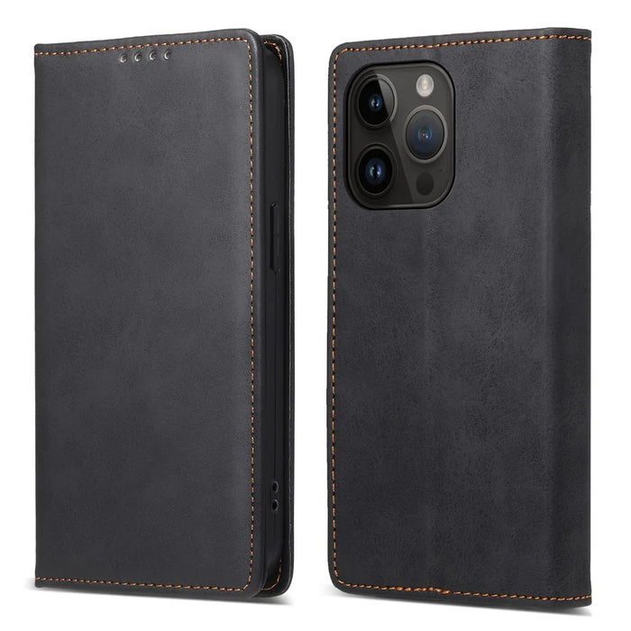 DF-05 For iPhone 14 Pro Leather Phone Case Protector Cover RFID Blocking Wallet Stand Shell - Black - 1