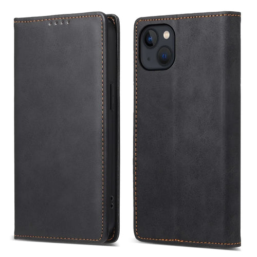 DF-05 RFID Blocking Wallet Case for iPhone 13 PU Leather Stand Flip Business Phone Cover - Black - 1