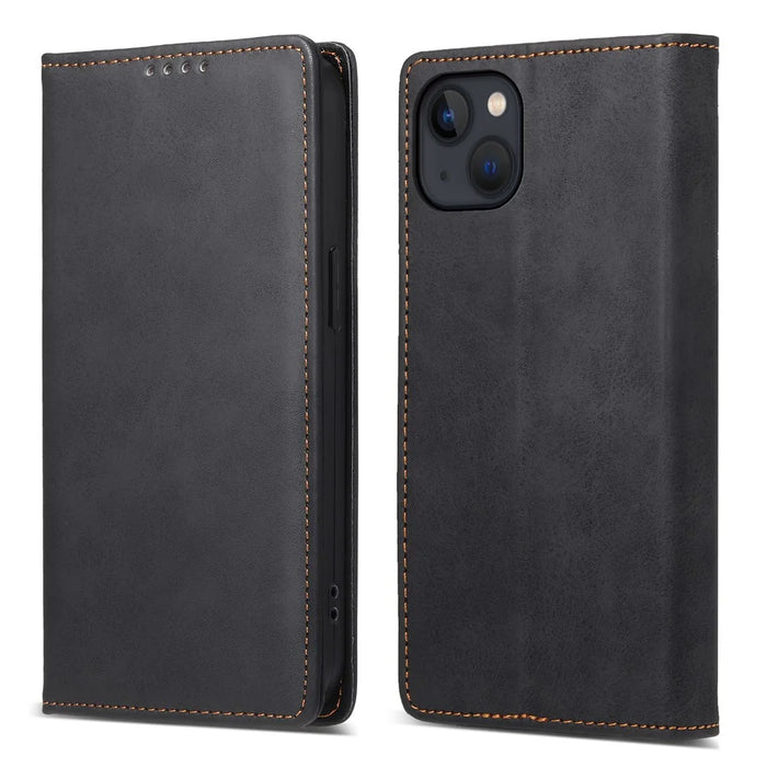 DF-05 RFID Blocking Wallet Case for iPhone 13 PU Leather Stand Flip Business Phone Cover - Black - 1