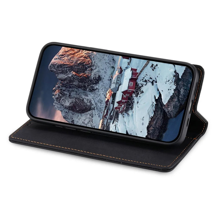 DF-05 RFID Blocking Wallet Case for iPhone 13 PU Leather Stand Flip Business Phone Cover - Black - 2
