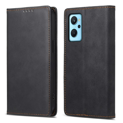 DF-05 For Realme 9i 4G / Oppo A76 / A36 Anti-Fingerprint Phone Cover RFID Blocking Wallet PU Leather Stand Case - Black - 1