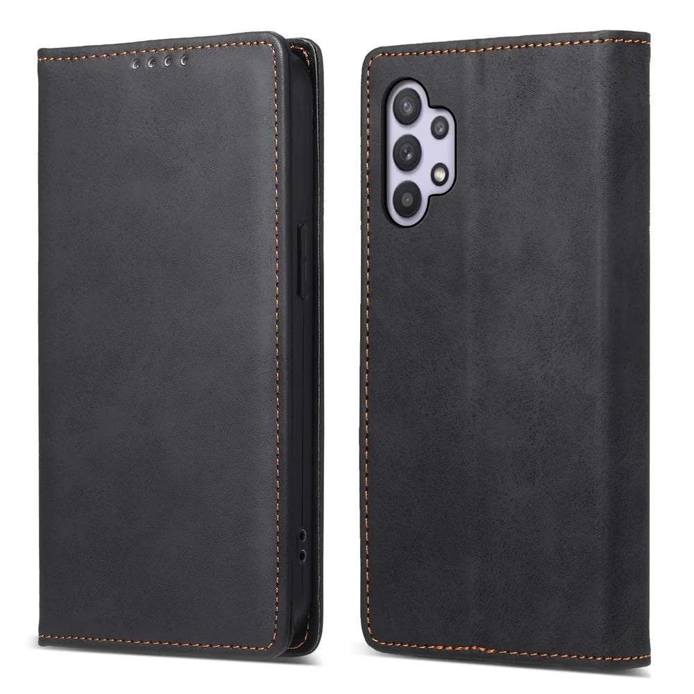 DF-05 PU Leather Phone Case for Samsung Galaxy A32 5G / M32 5G Stand RFID Blocking Business Wallet Flip Cover - Black - 1