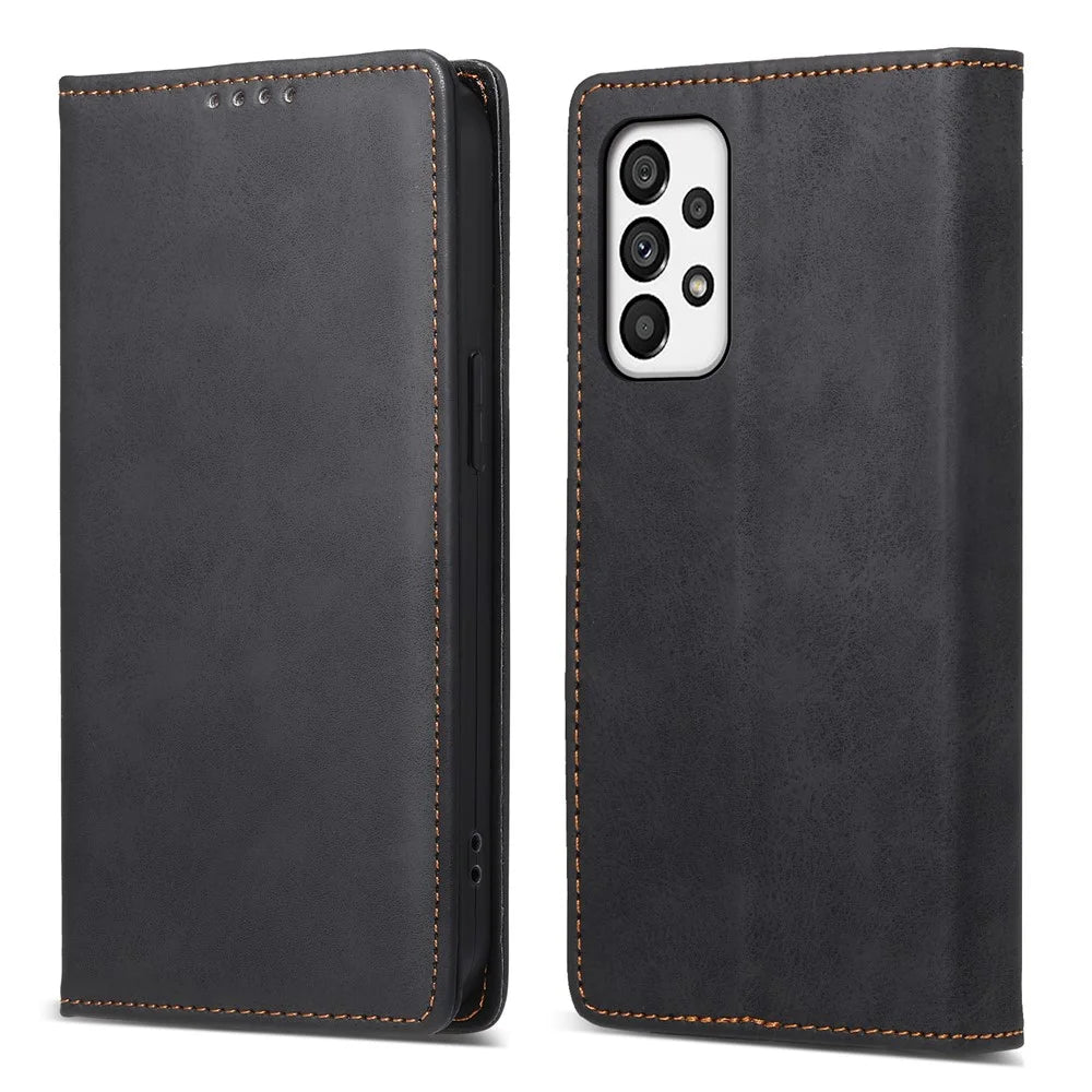 DF-05 for Samsung Galaxy A73 5G PU Leather RFID Blocking Case Wallet Stand Business Phone Cover - Black - 1
