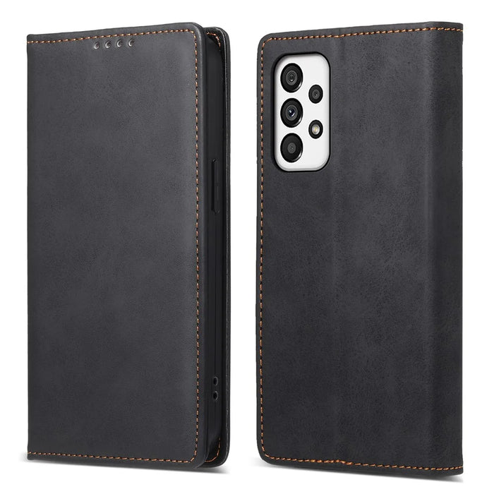DF-05 for Samsung Galaxy A73 5G PU Leather RFID Blocking Case Wallet Stand Business Phone Cover - Black - 1
