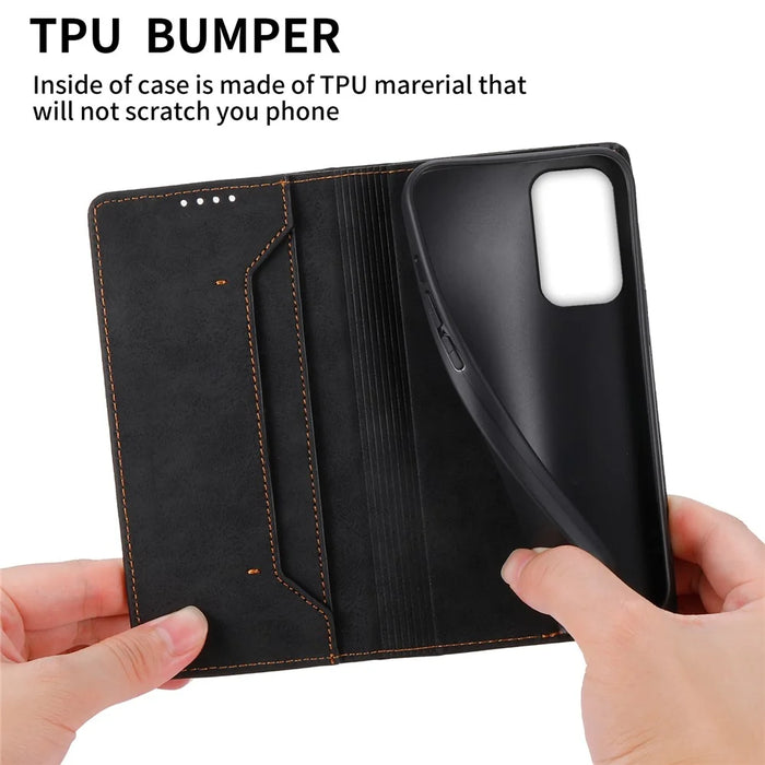 DF-05 for Samsung Galaxy A73 5G PU Leather RFID Blocking Case Wallet Stand Business Phone Cover - Black - 6