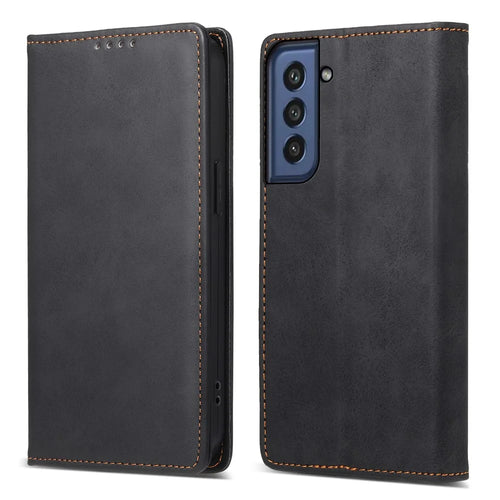 DF-05 for Samsung Galaxy S21 FE 5G PU Leather Business Case Stand RFID Blocking Wallet Phone Cover - Black - 1