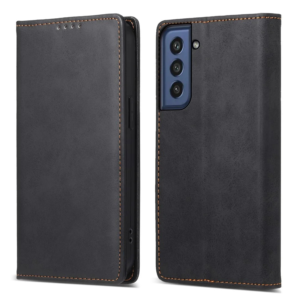 DF-05 for Samsung Galaxy S21 FE 5G PU Leather Business Case Stand RFID Blocking Wallet Phone Cover - Black - 1
