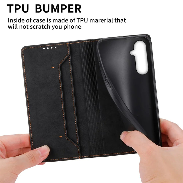 DF-05 For Samsung Galaxy A54 5G RFID Blocking Stand Phone Case Wallet Anti-drop Leather Cover - Black - 6