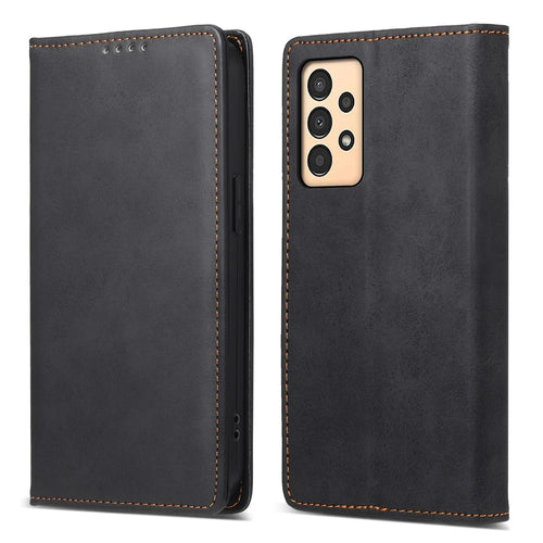 DF-05 For Samsung Galaxy A13 4G / 5G Magnetic Closure Leather Case RFID Blocking Stand Wallet Phone Cover - Black - 1