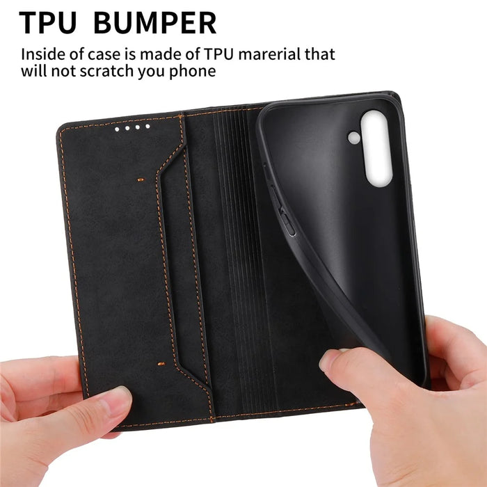 DF-05 For Samsung Galaxy A14 4G / 5G PU Leather Case RFID Blocking Phone Cover with Stand Wallet - Black - 6