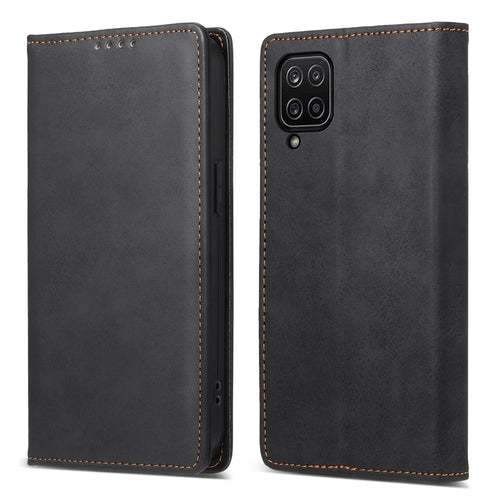 DF-05 For Samsung Galaxy A12 Stand PU Leather Phone Cover RFID Blocking Wallet Phone Case - Black - 1