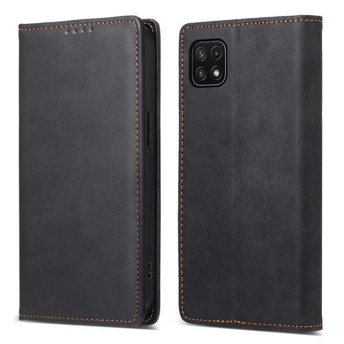 DF-05 For Samsung Galaxy A22 5G (EU Version) RFID Blocking Phone Case Leather Wallet Stand Anti-drop Cover - Black - 1