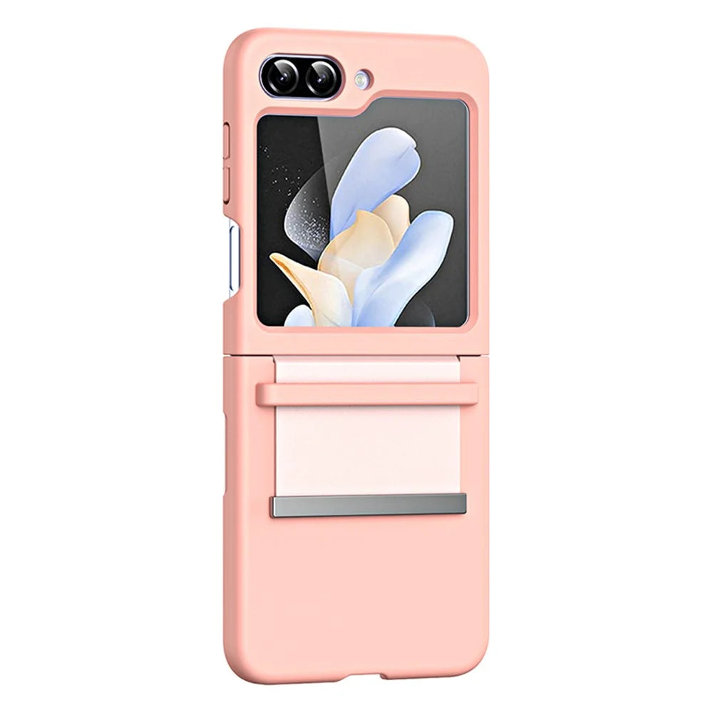 For Samsung Galaxy Z Flip5 5G Hard PC Phone Case Retractable Strap Hinge Protection Phone Cover - Pink - 2