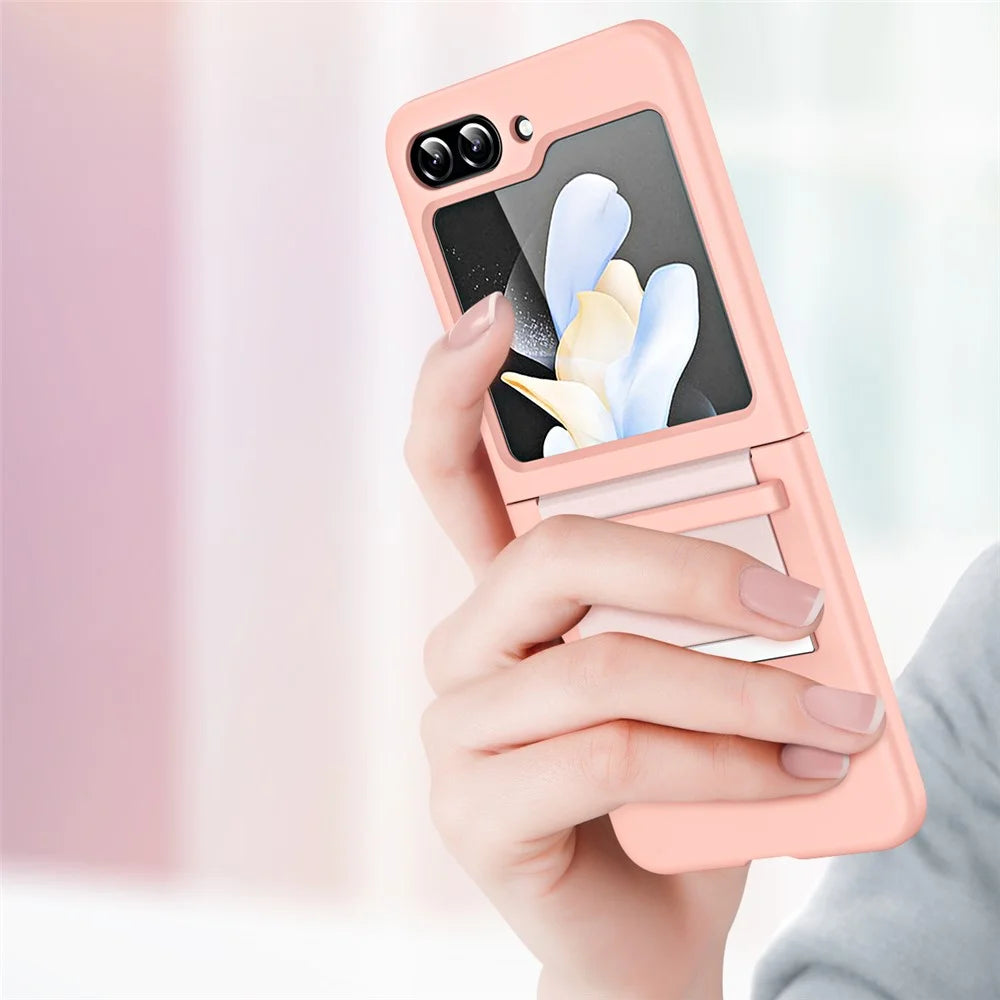 For Samsung Galaxy Z Flip5 5G Hard PC Phone Case Retractable Strap Hinge Protection Phone Cover - Pink - 3