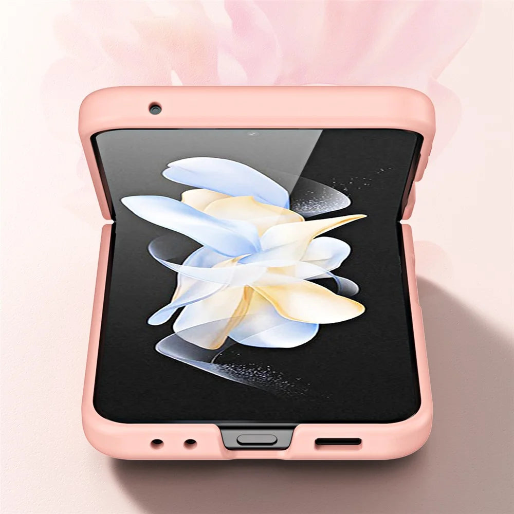 For Samsung Galaxy Z Flip5 5G Hard PC Phone Case Retractable Strap Hinge Protection Phone Cover - Pink - 4