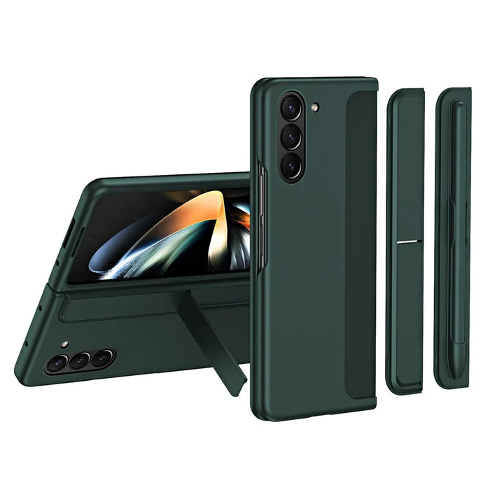 For Samsung Galaxy Z Fold5 5G Rubberized Phone Cover  Kickstand Hard PC Phone Case with Pen and Pen Holder - Green - 1