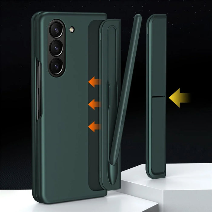 For Samsung Galaxy Z Fold5 5G Rubberized Phone Cover  Kickstand Hard PC Phone Case with Pen and Pen Holder - Green - 4