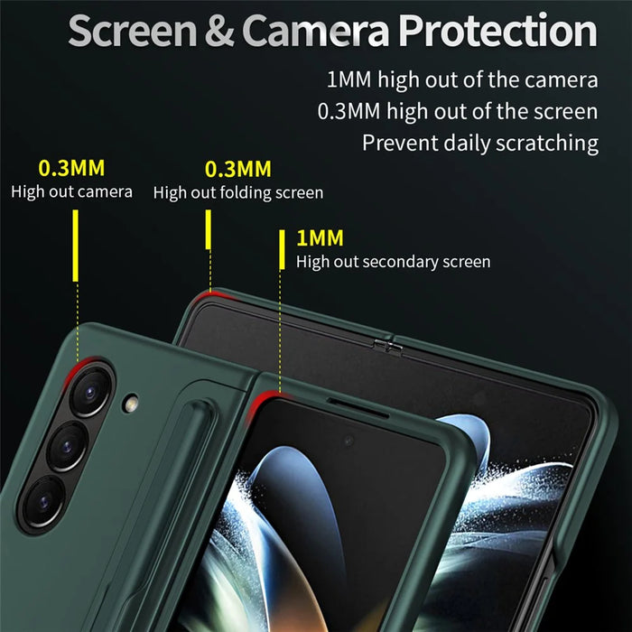 For Samsung Galaxy Z Fold5 5G Rubberized Phone Cover  Kickstand Hard PC Phone Case with Pen and Pen Holder - Green - 5