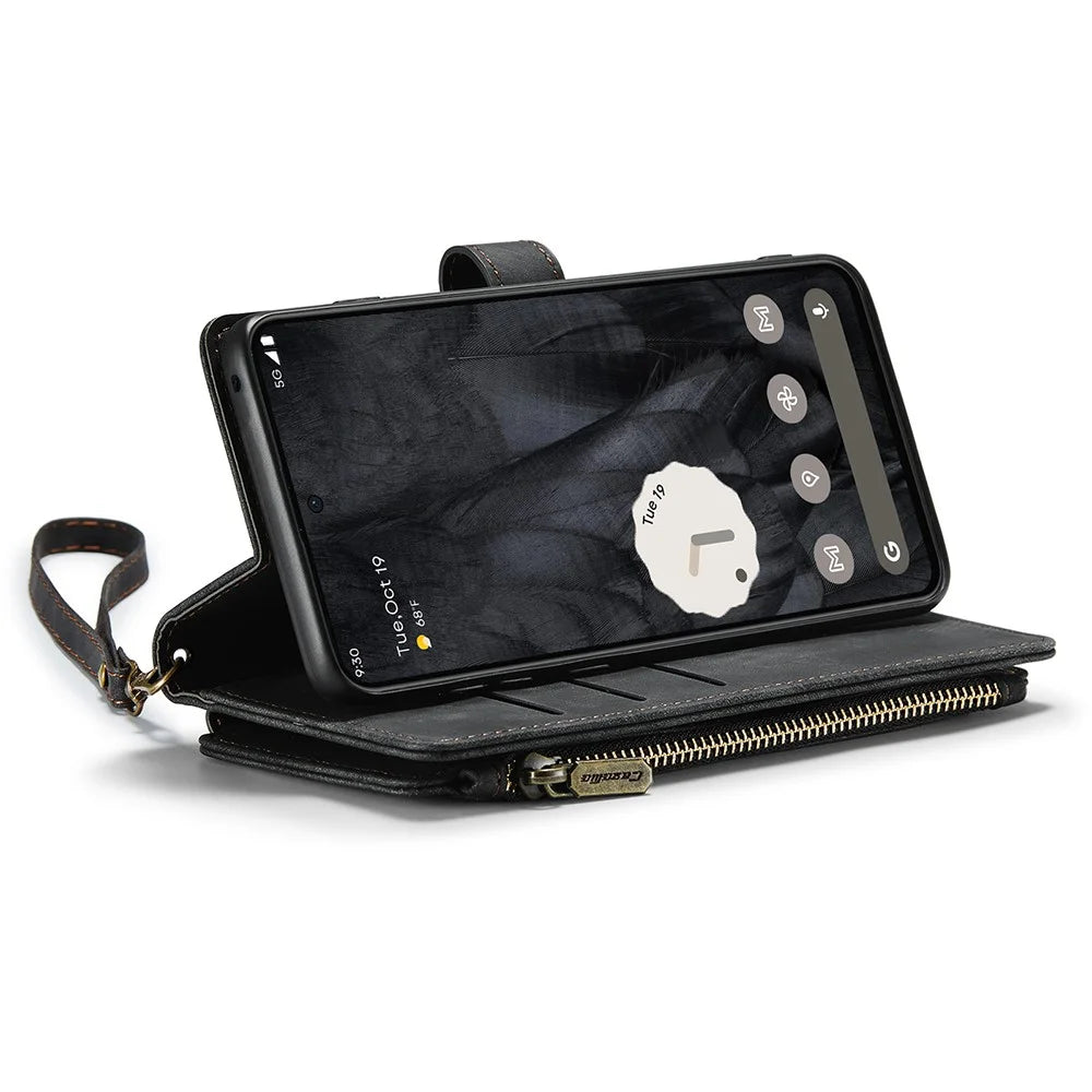 For Google Pixel 8 Pro Phone Cases with Strap CASEME C30 Zipper Multiple Card Holder PU Leather Cover - Black - 2