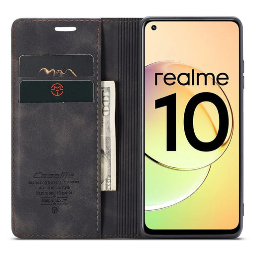 CASEME 013 Series For Realme 10 4G PU Leather Stand Wallet Case Flip Cell Phone Cover - Black - 2