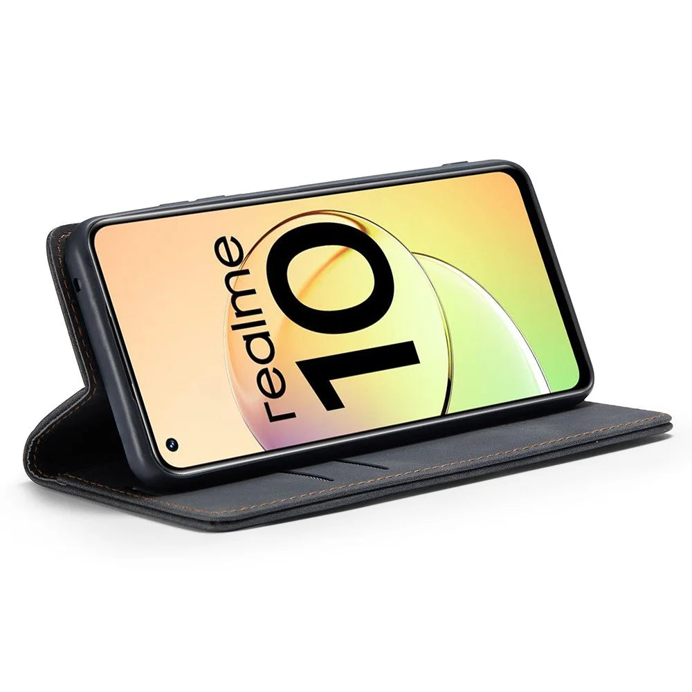 CASEME 013 Series For Realme 10 4G PU Leather Stand Wallet Case Flip Cell Phone Cover - Black - 3