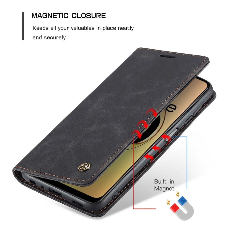 CASEME 013 Series For Realme 10 4G PU Leather Stand Wallet Case Flip Cell Phone Cover - Black - 5
