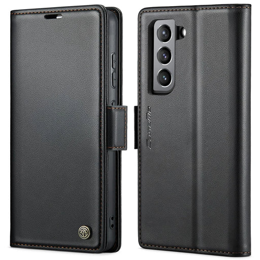 For Samsung Galaxy S21 FE 5G Leather Case CASEME 023 RFID Blocking 3 Card Slot Mobile Cover - Black - 1