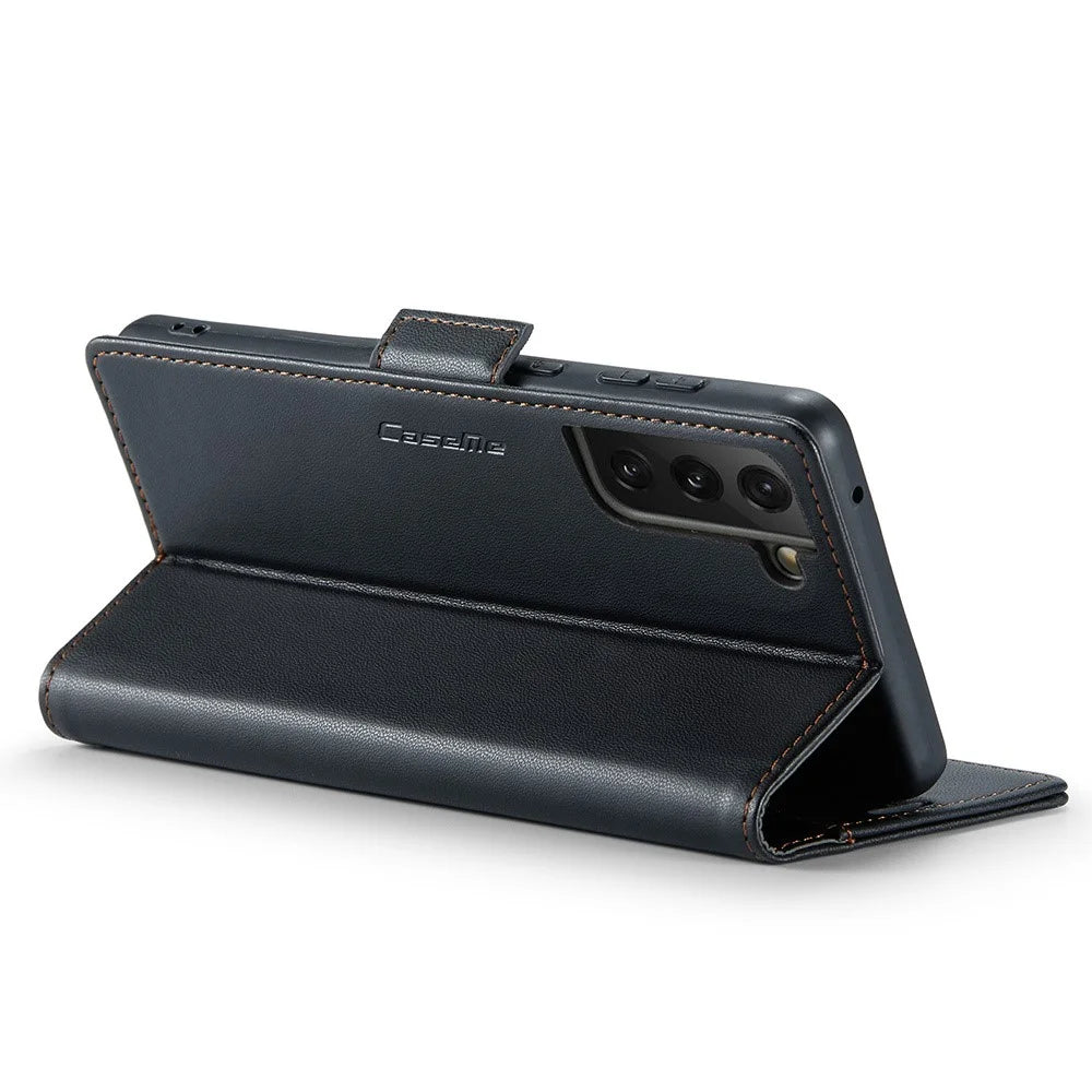 For Samsung Galaxy S21 FE 5G Leather Case CASEME 023 RFID Blocking 3 Card Slot Mobile Cover - Black - 3