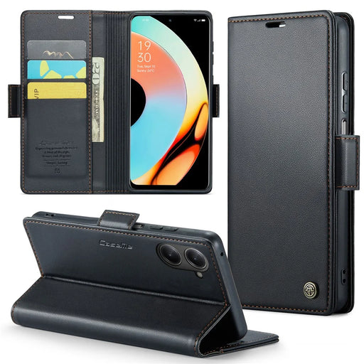 For Realme 10 Pro 5G Leather Case CASEME 023 RFID Blocking 3 Card Slot Mobile Cover - Black - 1