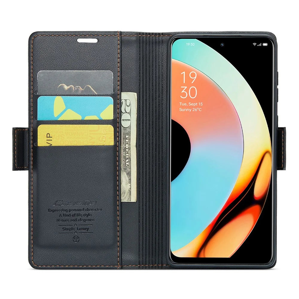 For Realme 10 Pro 5G Leather Case CASEME 023 RFID Blocking 3 Card Slot Mobile Cover - Black - 2