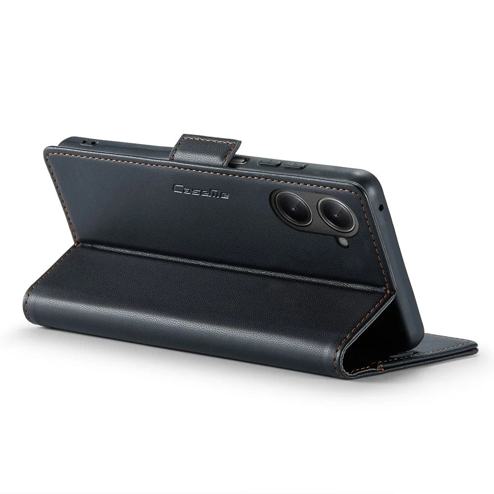 For Realme 10 Pro 5G Leather Case CASEME 023 RFID Blocking 3 Card Slot Mobile Cover - Black - 3