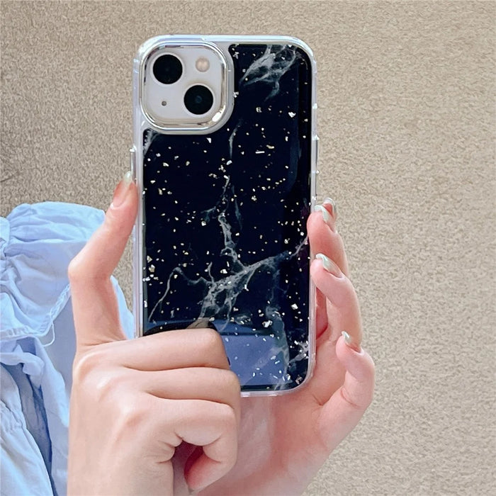 For iPhone 14 Plus Hard Phone Shell Electroplating Epoxy Marble Pattern Silver Foil Acrylic+TPU Phone Case - Black - 2