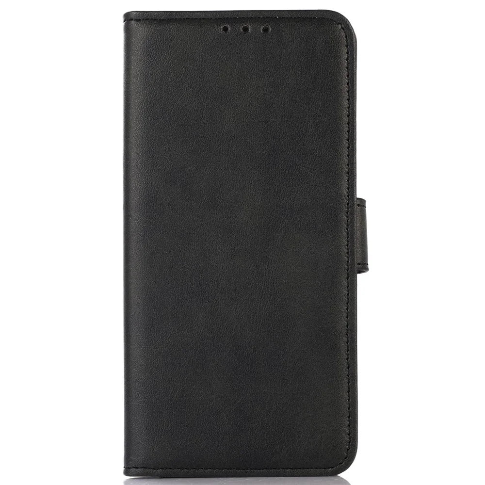 For iPhone 15 Wallet Phone Stand Case PU Leather Cowhide Texture Anti-collision Cover - Black - 7